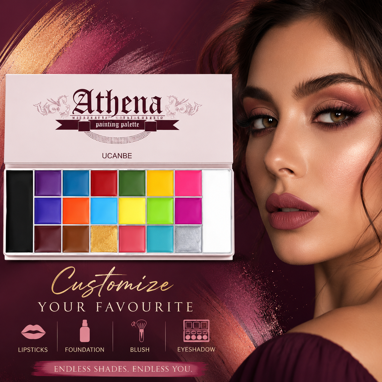 All in one Color Palette with 20 Shades For Lips, Blushes, Eyeshadows and Foundation