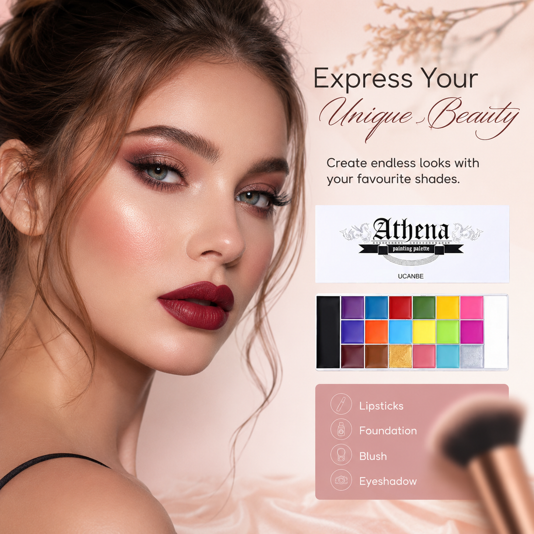 Athena All-in-One Multipurpose Makeup Palette – Custom Color Creator for Lipstick, Blush, Eyeshadow, and Eyelashes