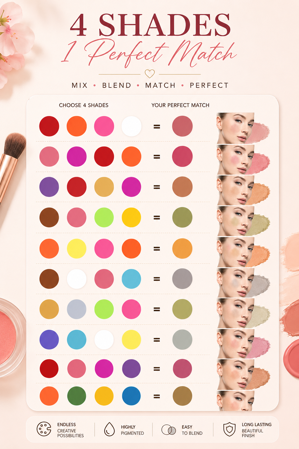 All in one Color Palette with 20 Shades For Lips, Blushes, Eyeshadows and Foundation